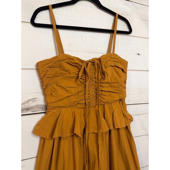 Ulla Johnson Maxi Drs Sz 4 Mustard Rouched Boho Chic Classy Ruffles Pockets - Picture 6 of 6